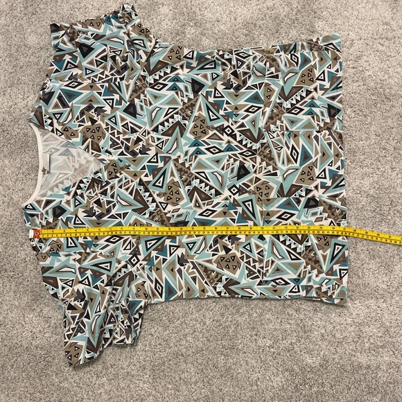 Tafford Tan Teal Aztec Print Scrub Top Medium Cotton/Poly Blend - Picture 7 of 7